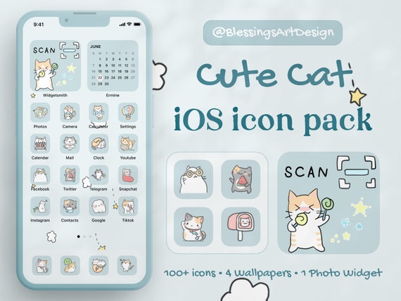 Cats are Cute] App Icon Aesthetic Pastel Green