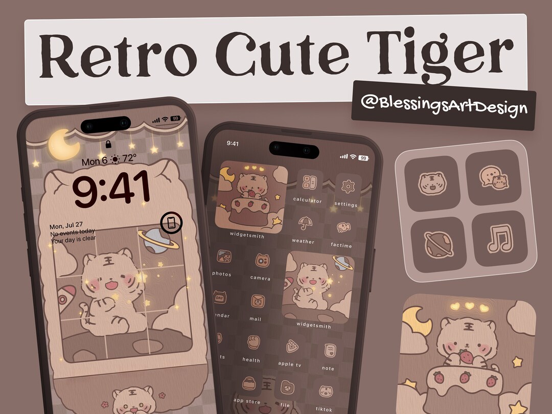100+ Retro Cute Tiger | Ios Icons Pack, iPhone Theme, App Cover, Icons ...