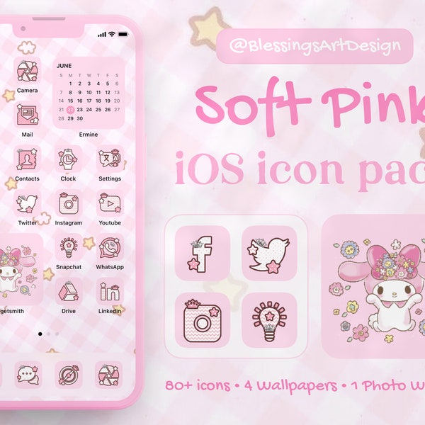 covers app on iphone 80+ Soft Pink | Neutral, Cute, Bundle, App Icons, Aesthetic, Widget, iOS, Icon Packs, App Covers, Hand-drawn, Kawaii, Mochi, Pastel, Cartoon