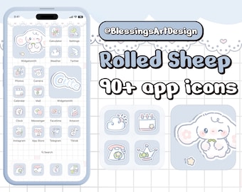 90+ Rolled Sheep | iOS Icons Pack, iPhone Theme, App Cover, Icons Skin, Home Screen, Doodle, Cute, Mochi, Lo-Fi, Soft, Pastel, Chibi