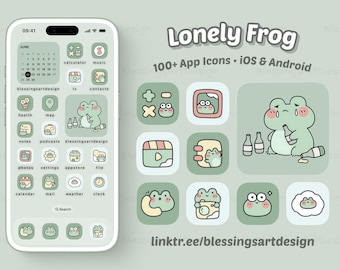 Frog App Icons for iOS and Android | 100+ Cute Sage Green Icon Set | Cozy Matcha Home Screen Theme | Froggy Widgets & Wallpaper