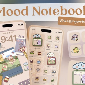 Mood Notebook | iOS Icons Pack, iPhone Theme, App Cover, Icons Skin, Home Screen, Doodle, Cute, Mochi, Lo-Fi, Soft, Pastel