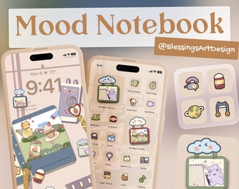 Mood Notebook | iOS Icons Pack, iPhone Theme, App Cover, Icons Skin, Home Screen, Doodle, Cute, Mochi, Lo-Fi, Soft, Pastel