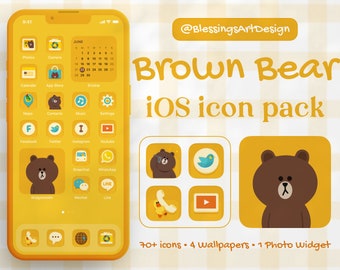 Braunbär | iOS App Icons, App Cover, Home Screen, Motiv, Gelb, Niedlich, Bland, Bär, Soft, Pastell, Cartoon, Handgezeichnet, Beauty, Sweet
