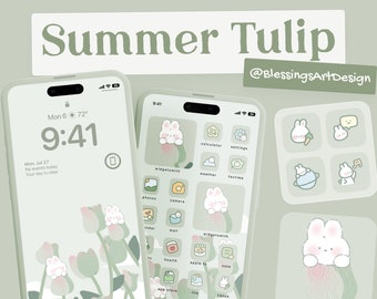 100+ Summer Tulip | iOS Icons Pack, iPhone Theme, App Cover, Icons Skin, Home Screen, Doodle, Cute, Mochi, Lo-Fi, Soft, Pastel