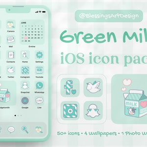 Green Milk Tea | iOS, App, Icons, Packs, Home Screen, Kawaii, Chill, Cute, Mochi,  Lo-Fi, Soft, Pastel, Hand Drawn, Aesthetic, Doodle, Theme