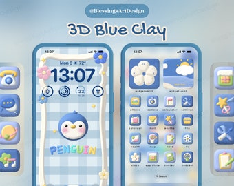 3D Clay Penguin | iOS Icons Pack Bundle, iPhone Theme, App Covers, Icons Skin, Home Screen Set, Pastel Aesthetic, Widgets, Wallpaper