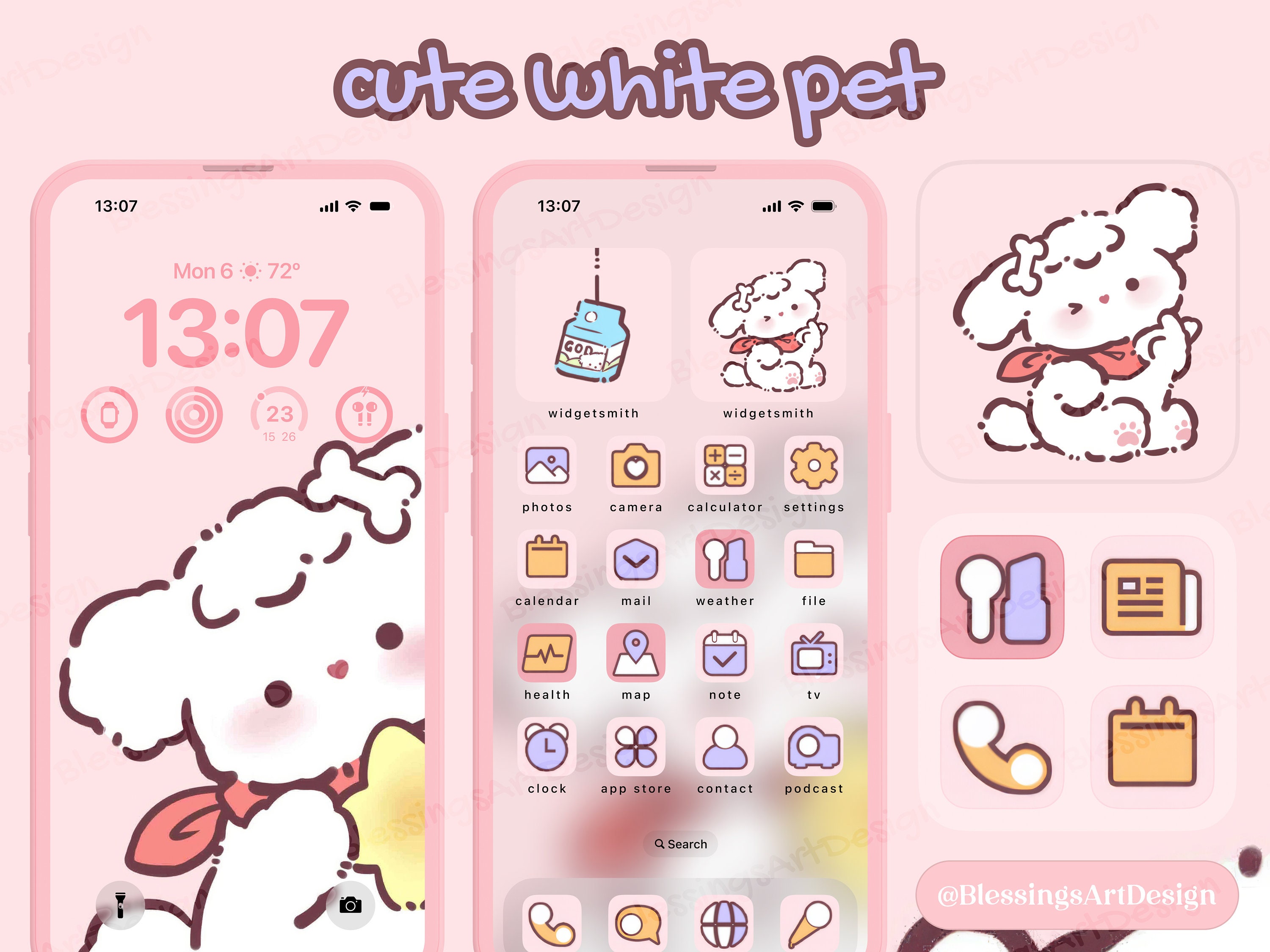 Ios Icon Pack White White Pet | Ios Icons Pack Bundle, iPhone Theme, App Covers, Icons Skin ...