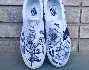 Custom Hand-Drawn Vans Slip-ons