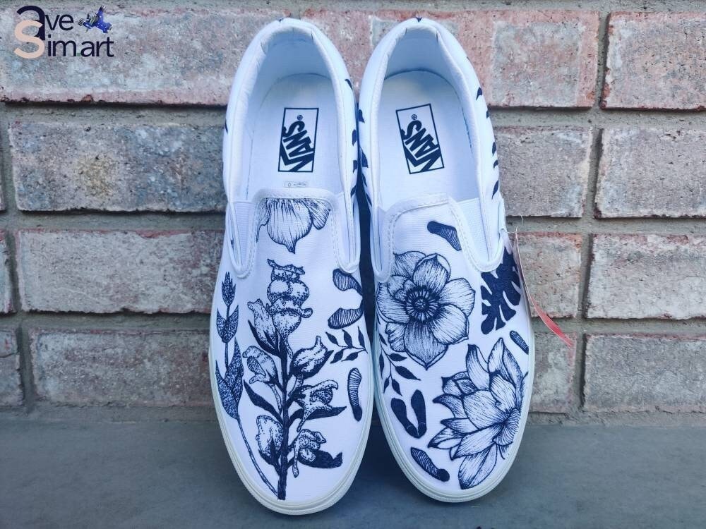 Custom Floral Handdrawn Vans Slipons Etsy Canada