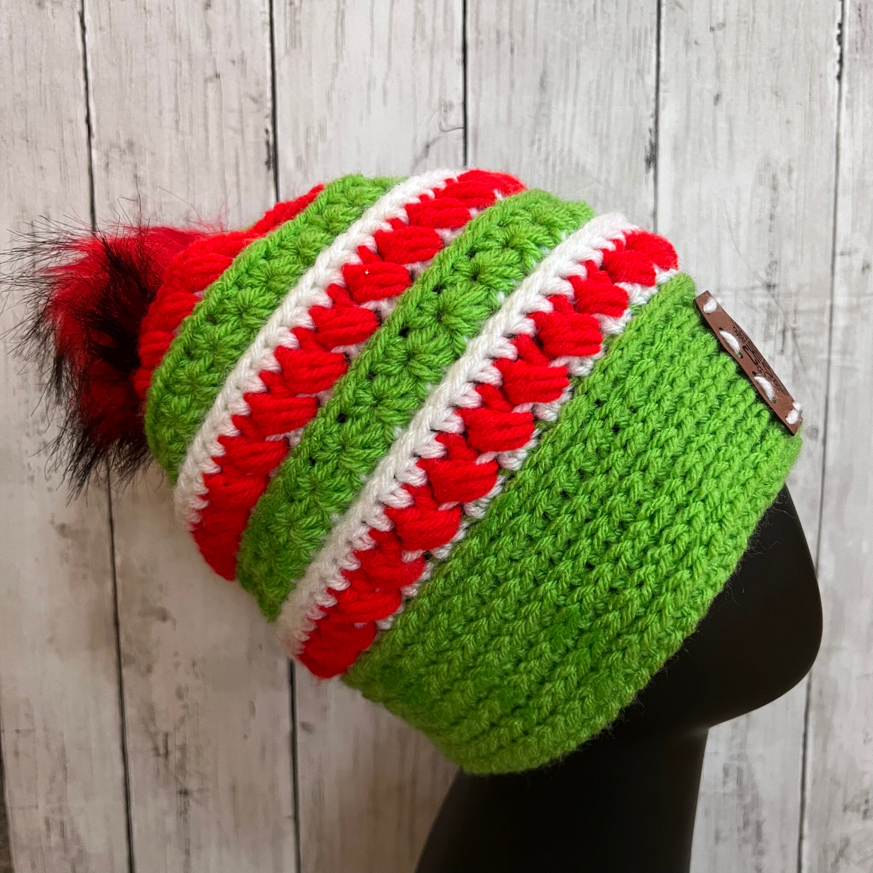 Grinch hat, Stars Align Beanie, Christmas Cheer, Holiday, Red Hat, Green Hat - Thumbnail 3