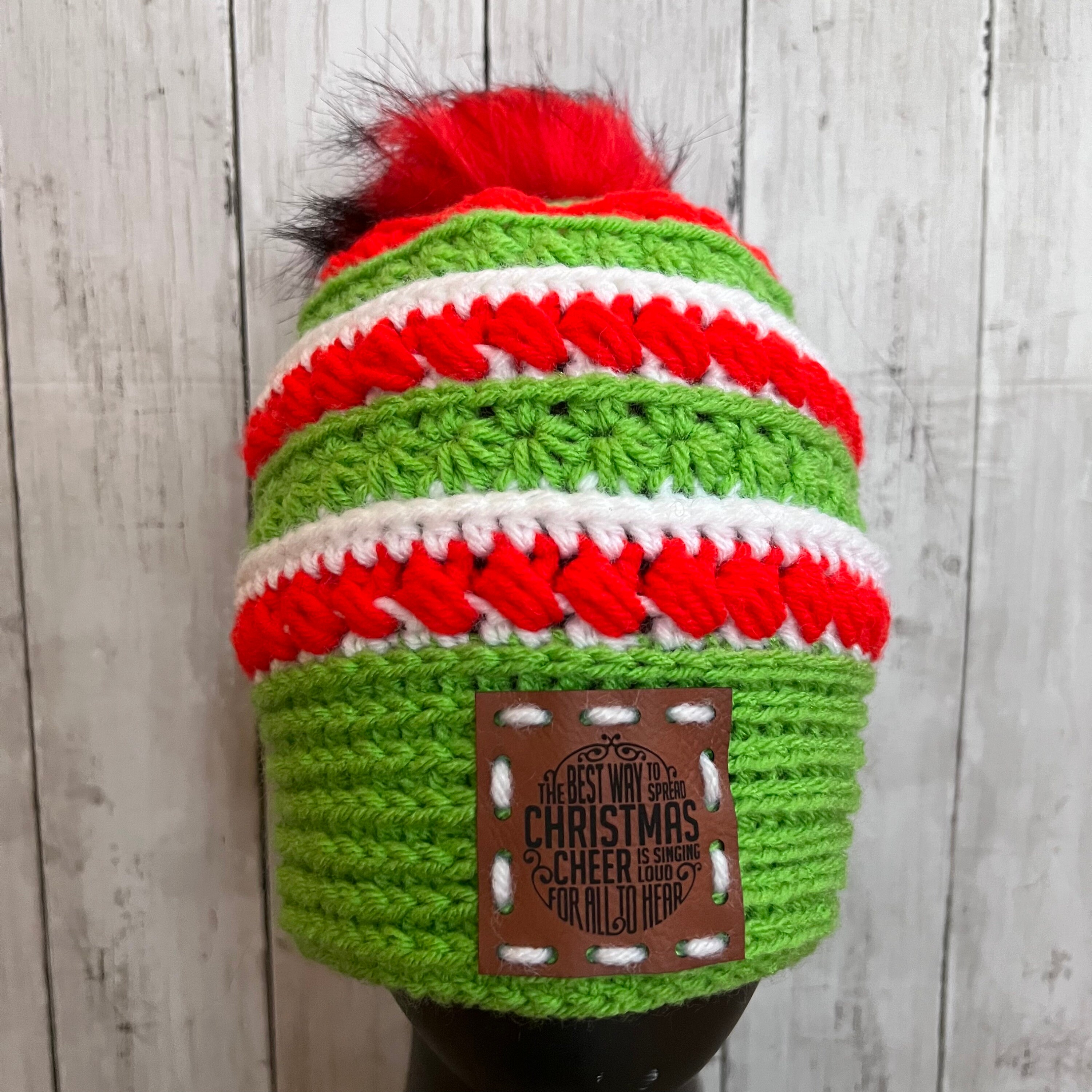 Grinch hat, Stars Align Beanie, Christmas Cheer, Holiday, Red Hat, Green Hat - Thumbnail 2