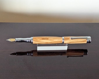 Fountain Pen in Olive Wood with Chrome Plated Fittings, Unique, Handmade, Birthday, Retirement, Anniversary, Recycled, Christmas, 473