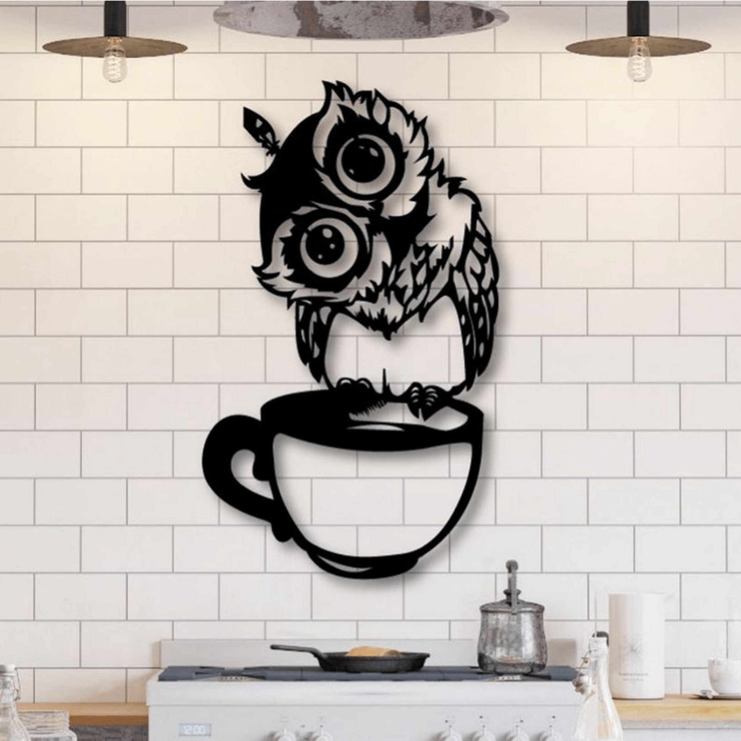 Decoration Murale Metal , Chouette sur Tasse, Wall Art, Made in France