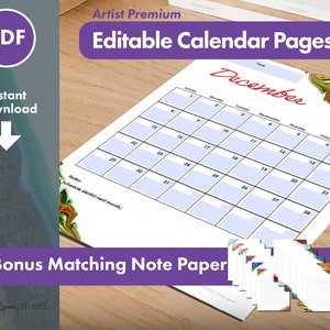 Editable Printable Calendar with Bonus Paper Pack – Customizable 12-Month Planner by Emmy Spoon