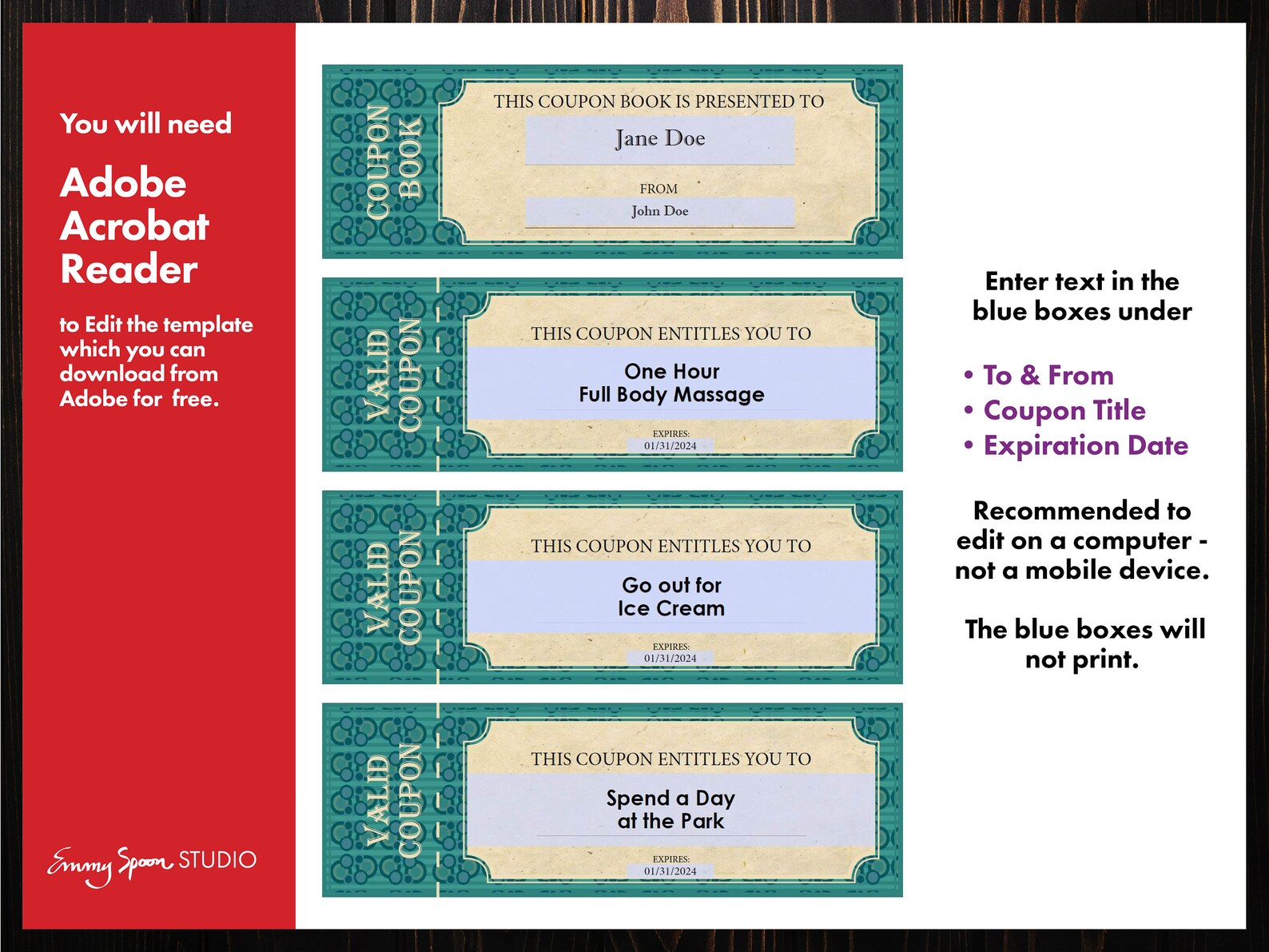 Family Coupon Book Template, Editable, PRINTABLE PDF Document - Etsy