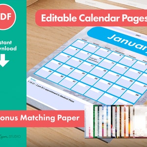 Editable Printable Calendar with Bonus Paper Pack – Custom 12-Month Planner, Instant Download by Emmy Spoon