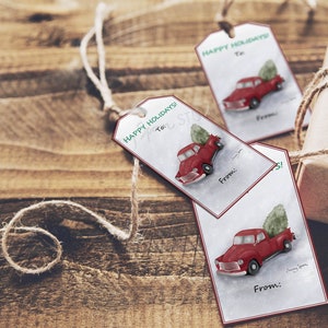 Red Holiday Truck Gift Tag Template Editable PRINTABLE PDF - Etsy