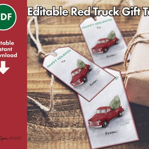 Red Holiday Truck Gift Tag Template Editable PRINTABLE PDF - Etsy