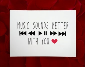 Music Card Digital, Music Card Printable, Music Sounds Better With You, Love Card Digital, Instant Download, Music Lover Card, Music Card