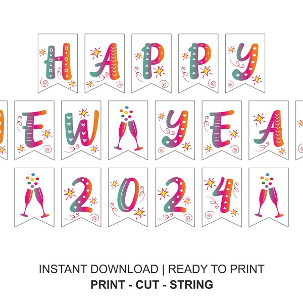 Happy New Year 2024 Banner Printable Etsy
