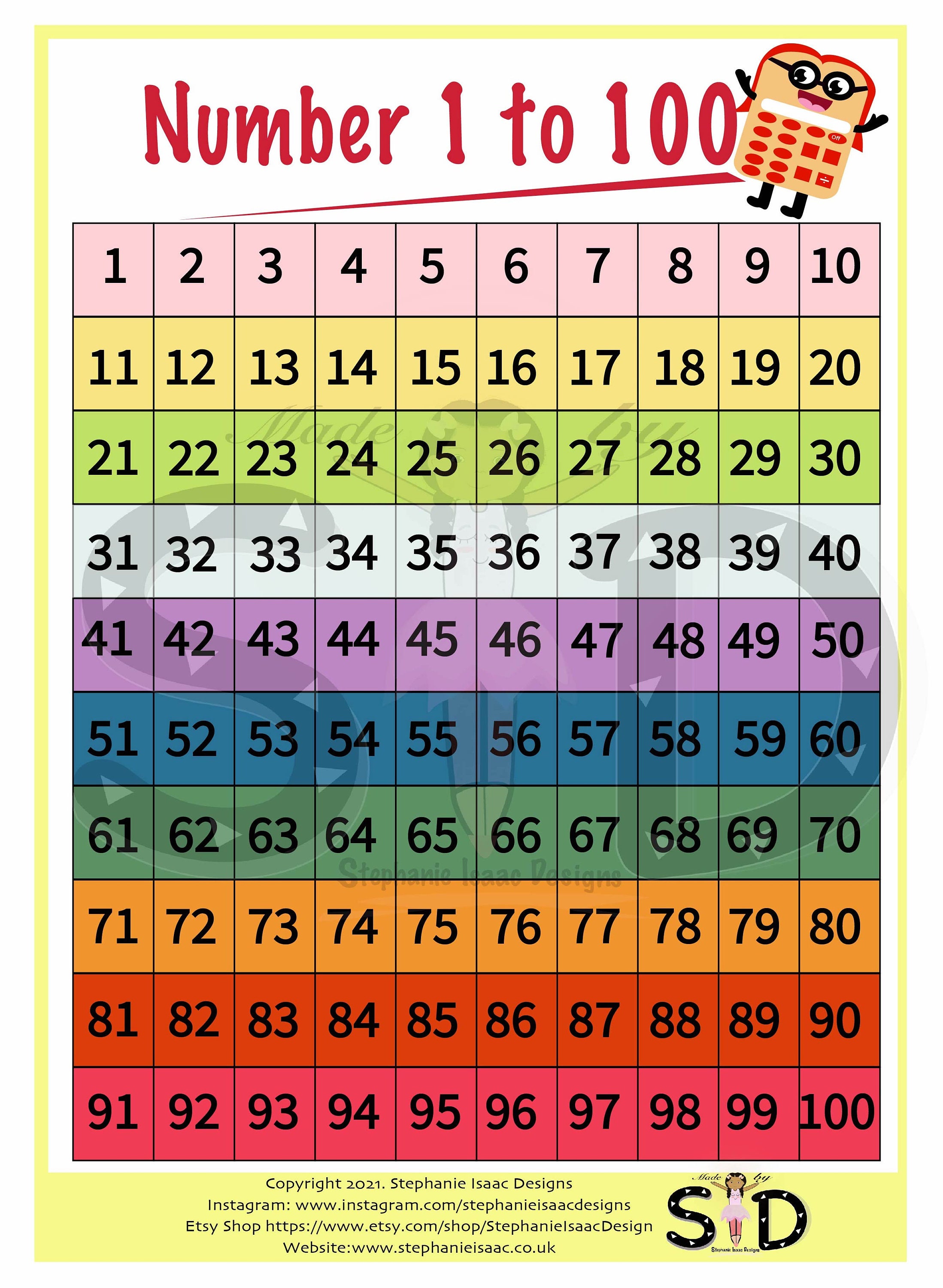 100 number square poster classroom or homeschooling aid. Etsy