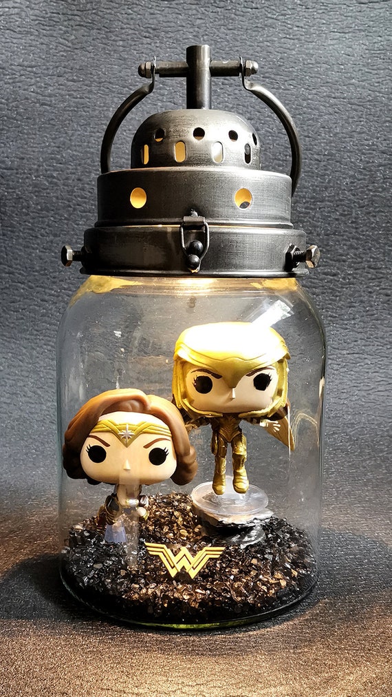 Funko Pop Lamp Handmade Home Decor Lighting Lights Jar Wonder Woman  Figurine Steel Bedside Lamp Gift for Men Gift for Women 