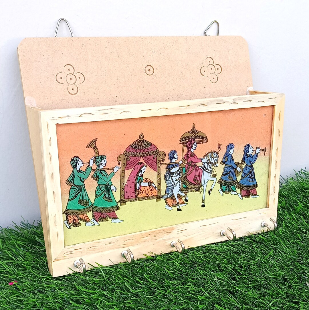 Handmade Rajasthani Wooden Key Holder Magazine Holder 5 Keys Etsy