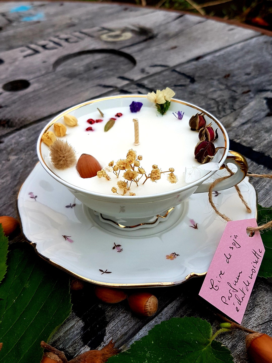 Bougie Tasse Vintage - Fait Main - Cire De Soja - Multicolore - Fabrication Française