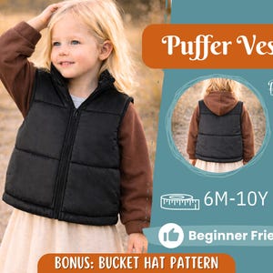 Naaipatroon puffervest voor kinderen, puffervest, kinderpatroon, pdf-patroon, beginnerspatroon, naaipatroon peuters, kinderjaspatroon