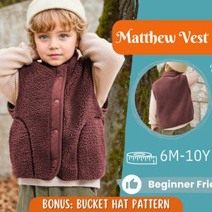 Vest naaipatroon voor kinderen, teddyvestpatroon, kinderpatroon, pdf-patroon, beginnerspatroon, naaipatroon peuters, kindervestpatroon