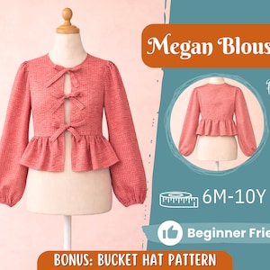 Patrón de blusa para niña, Patrón de costura para niños, Patrón para niños, Patrón de blusa para bebés, Patrón para principiantes, Patrón de costura para niños pequeños, Patrón para bebés