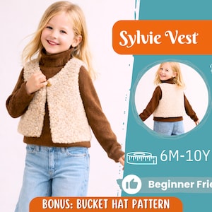 Patrón de costura para chaleco infantil, patrón de chaleco de peluche, patrón infantil, patrón en PDF, patrón para principiantes, patrón de costura para niños pequeños, patrón de chaleco infantil