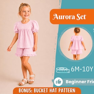 Mönster för topp och shorts för barn, toppmönster, barnmönster, PDF-mönster, nybörjarmönster, symönster småbarn, shortsmönster, enkel topp