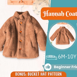Coat Sewing Pattern for Kids, Girl Coat Pattern, Kids Pattern, PDF Pattern, Beginner Pattern, Sewing Pattern Toddlers, Kids Jacket Pattern