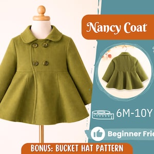 Wzór na płaszcz dla dzieci, Wzór na płaszcz dla dziewczynki, Wzór dla dzieci, Wzór PDF, Wzór dla początkujących, Wzór dla maluchów, Wzór na kurtkę dla dzieci