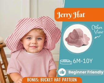Patrón de costura de gorro para niños, gorro infantil, patrón infantil, patrón en PDF, patrón para principiantes, patrón de costura para bebés, patrón de gorro de sol para niños, gorro para bebé