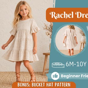Patrón de costura para vestido infantil, Patrón de vestido, Patrón infantil, Patrón de vestido de verano, Patrón para principiantes, Patrón de costura para bebés y niños pequeños, Patrón para bebé