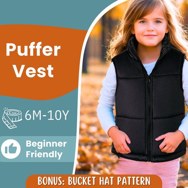 Puffer Vest Sewing Pattern for Kids, Puffer Vest, Kids Pattern, PDF Pattern, Beginner Pattern, Sewing Pattern Toddlers, Kids Jacket Pattern