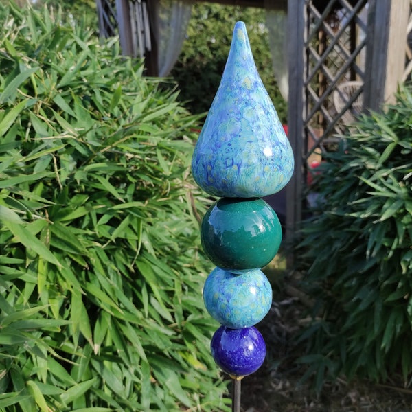 Keramikspitze auf Bestellung ca. 30cm hoch, Gartenstecker, Gartenstele frostfest, 4 Stelenteile ohne Stab