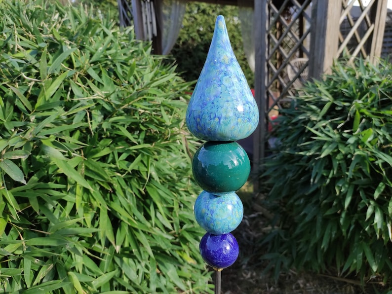 Keramikspitze auf Bestellung ca. 30cm hoch, Gartenstecker, Gartenstele frostfest, 4 Stelenteile ohne Stab Bild 1