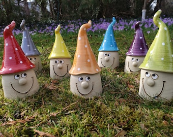 Nain de jardin en céramique, lutin fait main, gnome amusant, résistant au gel