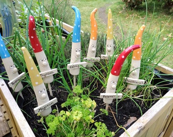 Homme pointu avec étiquetage, bouchons d'herbes en céramique, bouchons d'épices, panneaux d'herbes, panneaux de plantes, bouchons de jardin, bouchons de lit