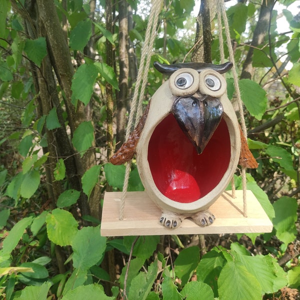 Hibou à bascule fabriqué sur commande Mangeoire à oiseaux hibou en céramique résistant au gel