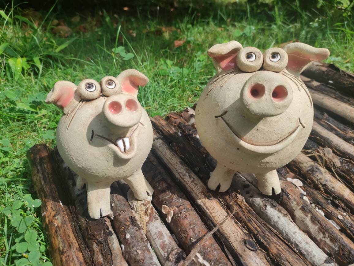 Two Fun Ceramic Piglets Made to Order, Lucky Pigs, Handmade Pigs
