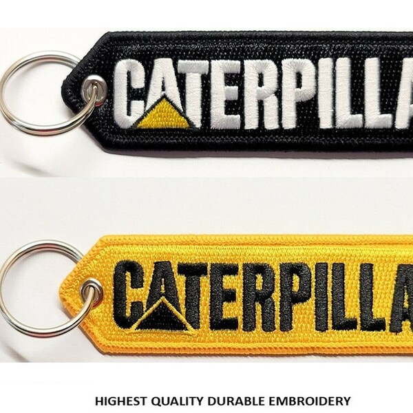 CATERPILLAR CAT Embroidery Keychain Highest Quality Double Sided Embroider Fabric key tag, exclusive product, Jet Tag