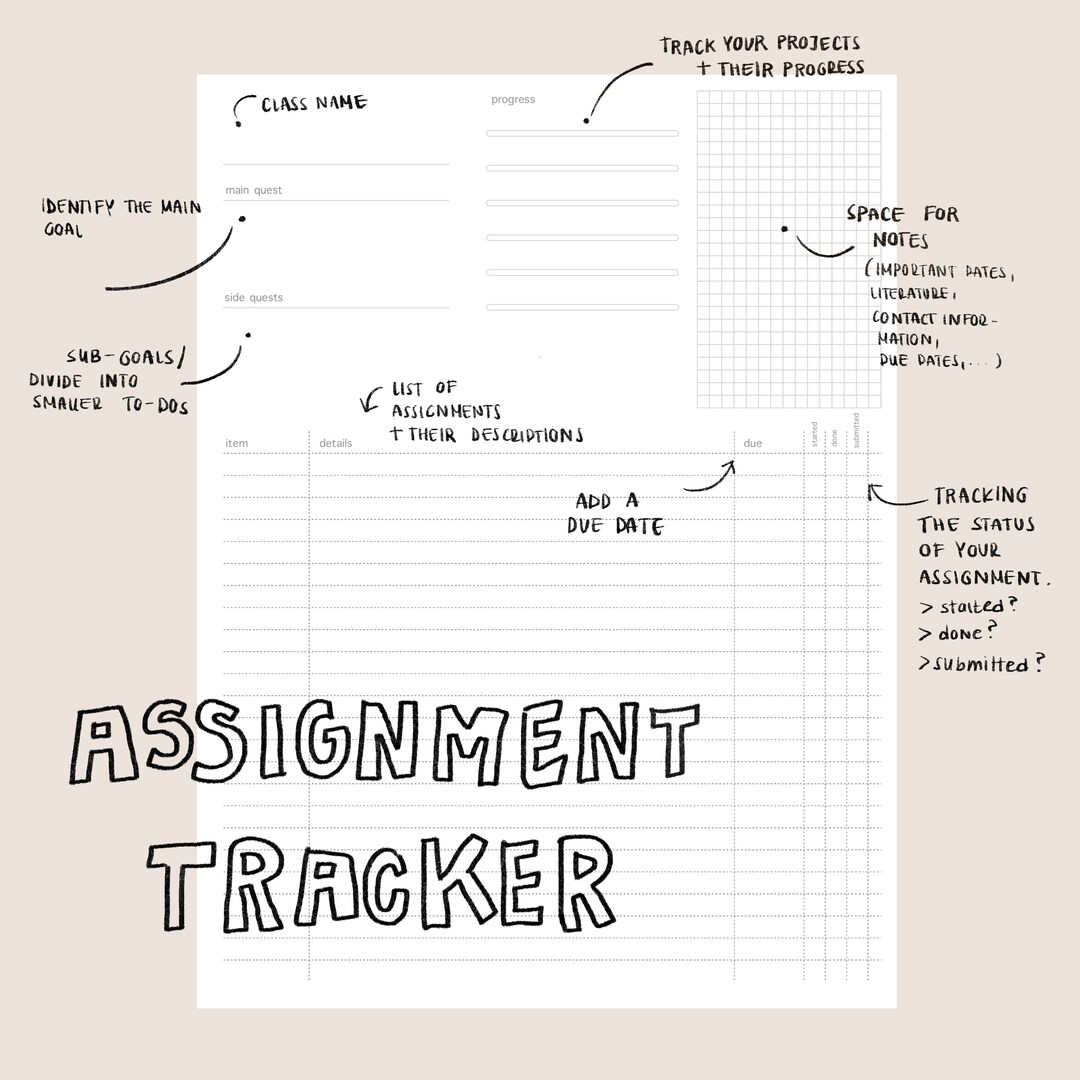 Masterlist: Assignment Tracker for Class - Etsy