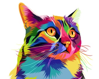 Pet Portrait, Colorful Pet, Colorful Dog Portrait, Colorful Cat Portrait, Cat Lover Gift, Dog Lover Gift