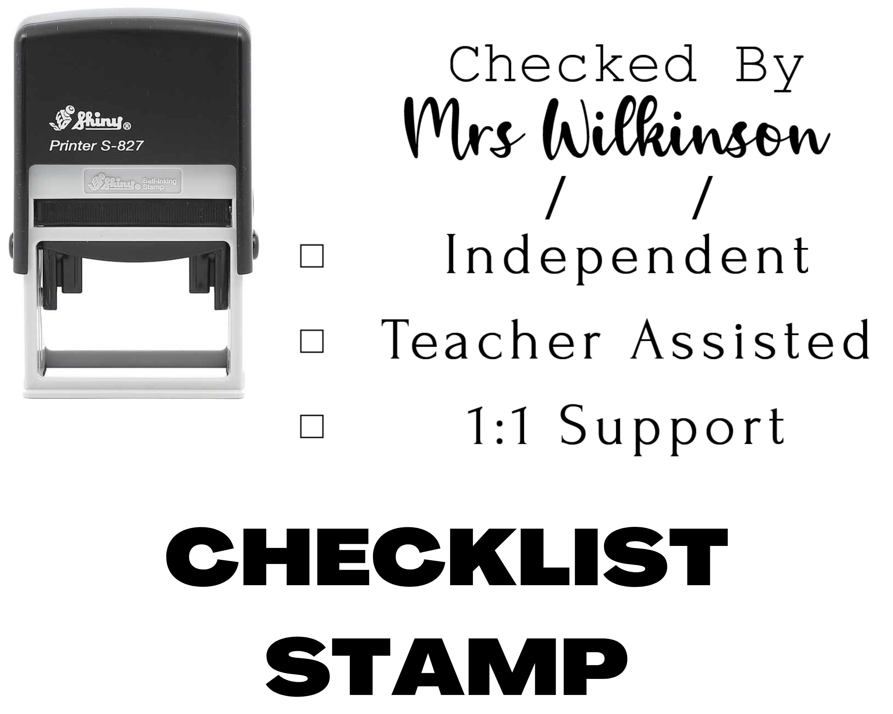 personalized name and date stamp custom checked by teacher name stamps,  Teacher checked stamp, adjust date stamp, stamp for teacher