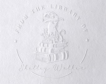 Custom Floral Cat Library Embosser: Personalized Book Stamp